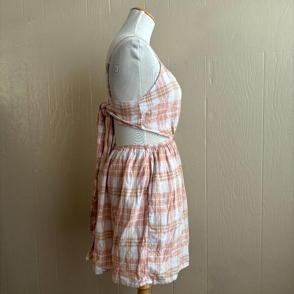 American Eagle Linen Blend Cutout Plaid Boho Mini Sundress NEW - Picture 9 of 15